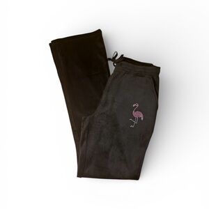 Paris Hilton Black Pants with Pink Flamingo Design
